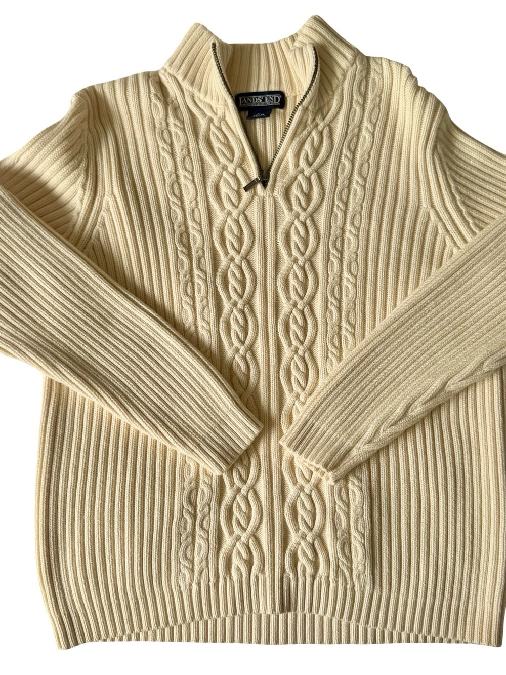 Lands' End Women’s Ivory Cable-Knit Half-Zip Sweater